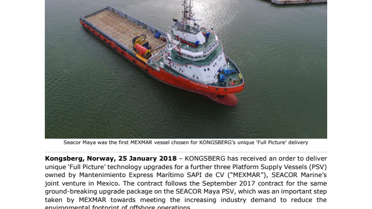 Kongsberg Maritime: SEACOR Marine Orders Unique Hybrid Power and DP Upgrades for Three More Platform Supply Vessels 