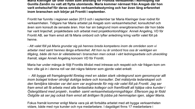 Maria Kleringer tar över rodret för Frontits verksamhet i Östergötland