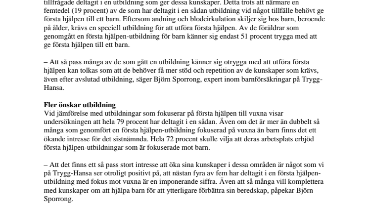 2 av 3 svenskar saknar utbildning för att hjälpa barn vid akuta situationer