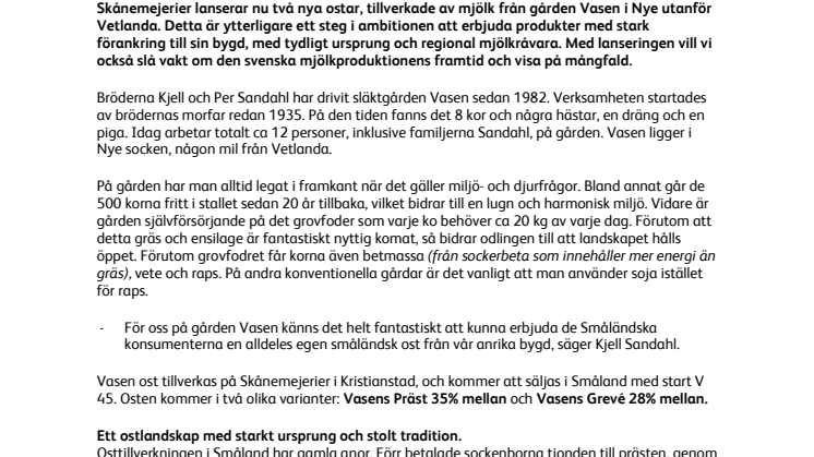 Nu lanseras Vasen ost med stolt småländskt ursprung