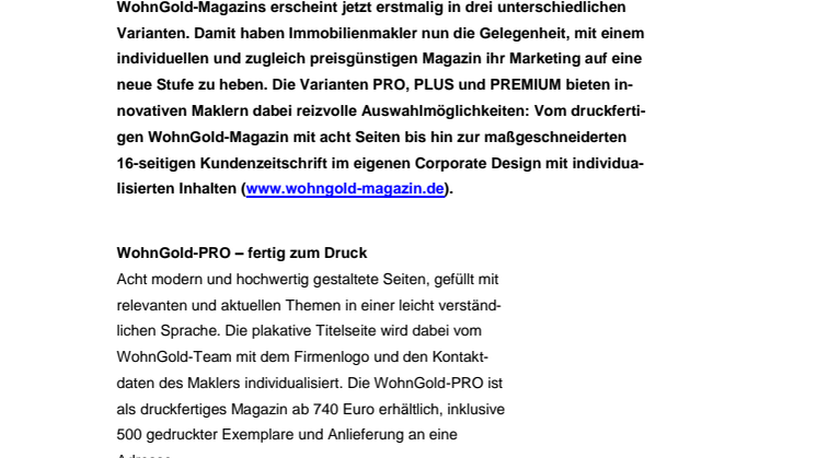 Für ganz individuelle Ansprüche: Neues WohnGold-Magazin jetzt in drei Varianten