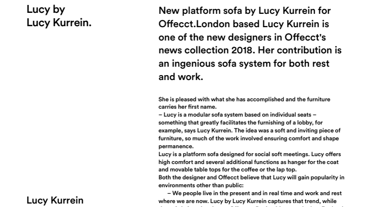 ​New platform sofa by Lucy Kurrein for Offecct.