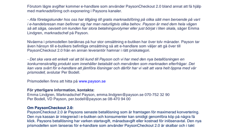 Payson inför dynamisk prismodell för e-handlare med PaysonCheckout 2.0