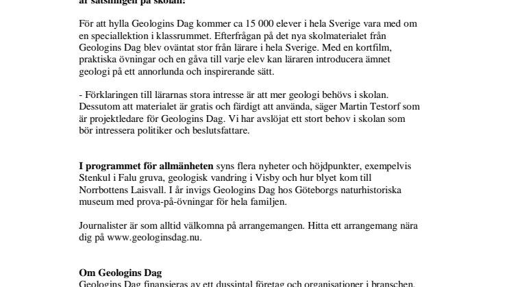 15 000 elever hyllar Geologins Dag