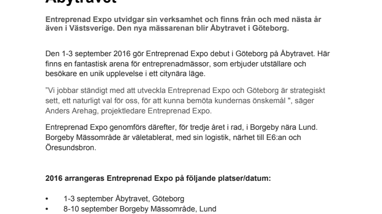 NYHET: Entreprenad Expo intar Åbytravet