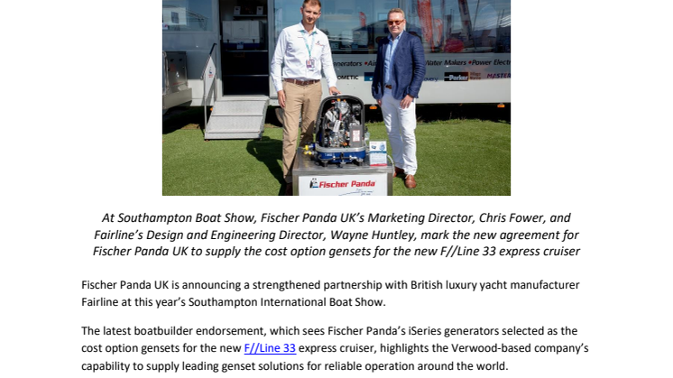 Fischer Panda UK Announces Strengthened Partnership with Fairline at Southampton Boat Show