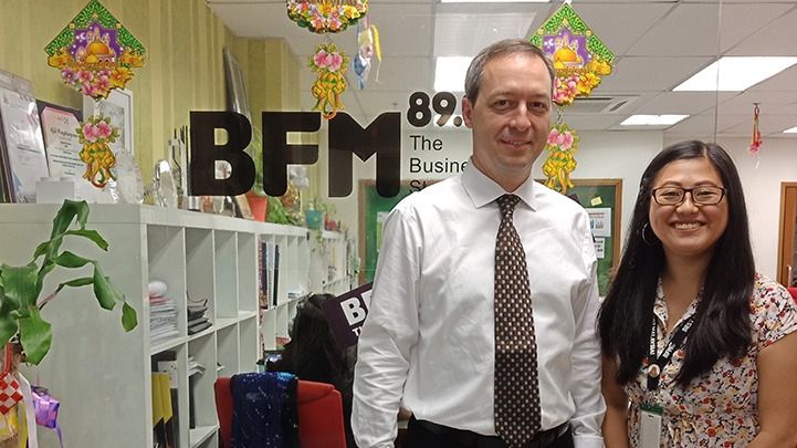 HBM's Mark Laudi with BFM presenter/producer Christine Wong after the interview