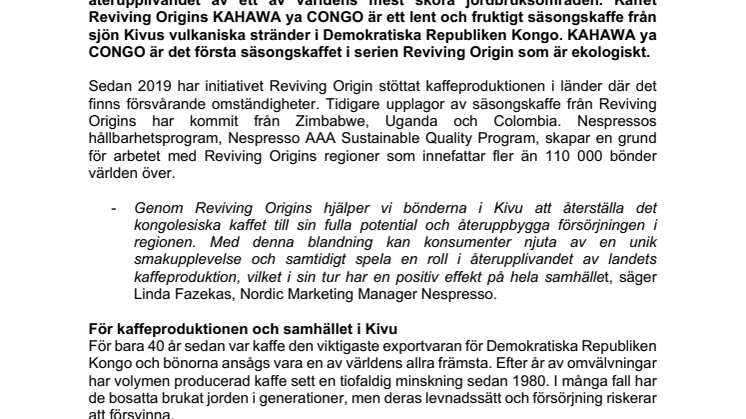 NYHET: Nespresso lanserar ekologiskt kaffe från de vulkaniska stränderna vid Kivu – KAHAWA ya CONGO