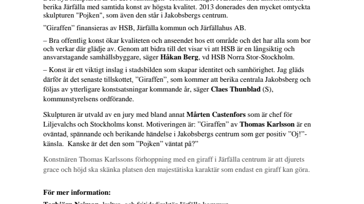 ”Giraffen” - ny skulptur i Järfälla 