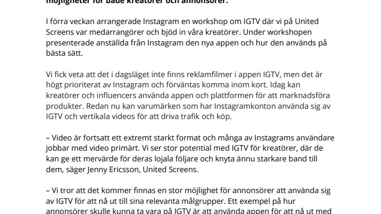 Instagrams nya IGTV skapar nya möjligheter för kreatörer och annonsörer