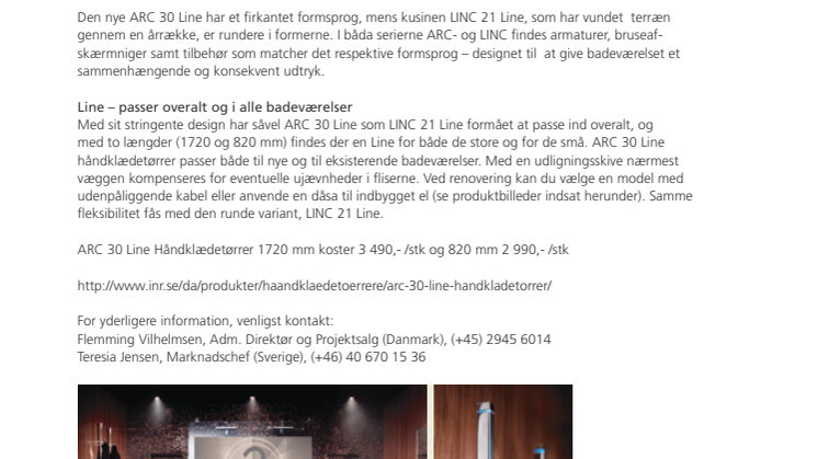 Produktnyhed fra INR: Line håndklædetørrer, nu også i kantet udførelse!