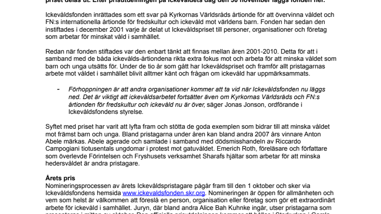 Ickevåldsfonden läggs ned efter tio års arbete mot våldet