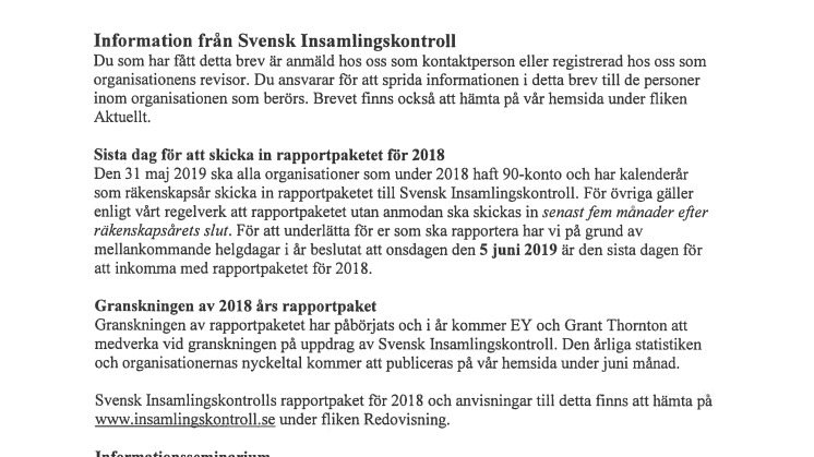 Datum för informationsseminarium