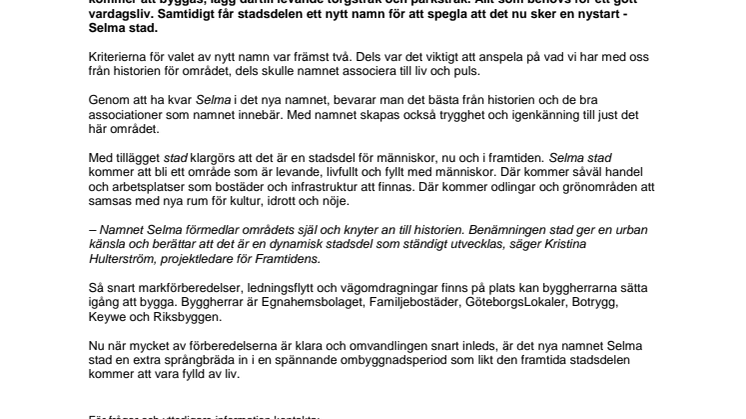 Selma stad - GöteborgsLokaler bygger torget 