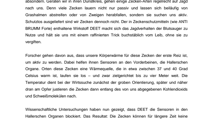 Hintergrundinformation So wirkt DEET gegen Zecken