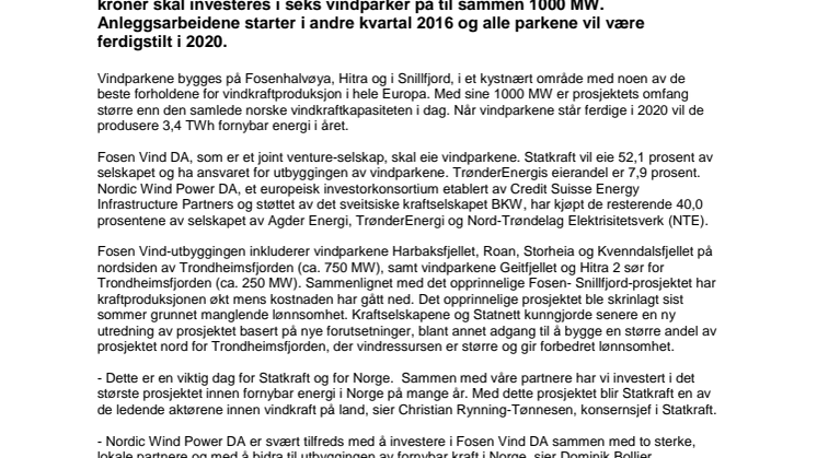 Bygger Europas største vindkraftprosjekt  i Midt-Norge
