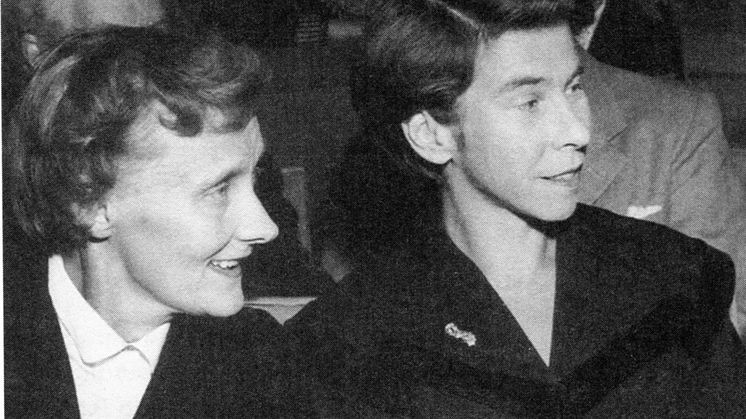 Astrid Lindgren och Tove Jansson i Stockholm 1958