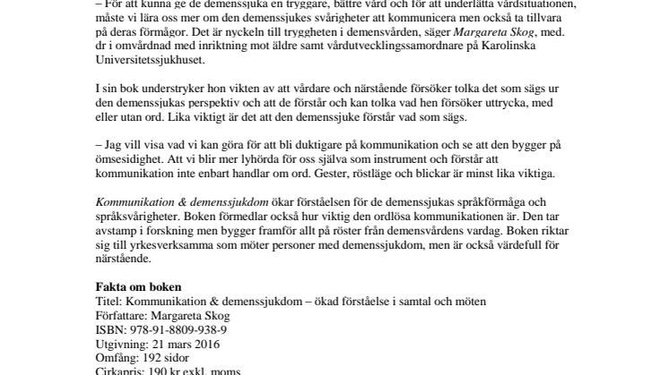 ​Ny bok visar hur lyhörd kommunikation ger demenssjuka bättre vård