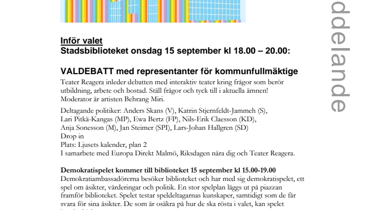 Stadsbiblioteket inför valet: VALDEBATT med representanter för kommunfullmäktige