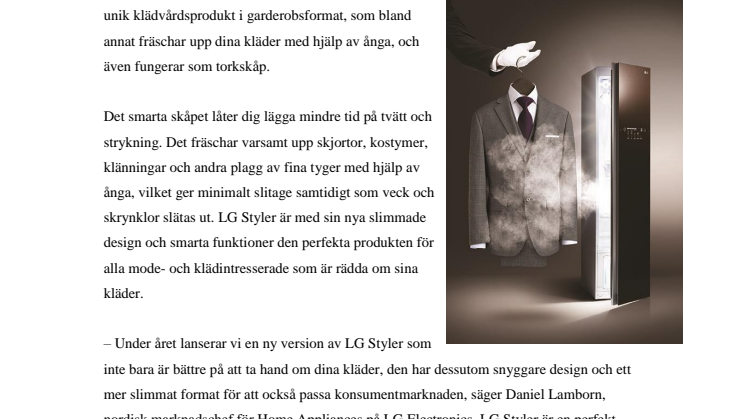 NYA LG STYLER MED TRUESTEAM-TEKNIK HÅLLER DINA KLÄDER FRÄSCHA OCH SKRYNKELFRIA