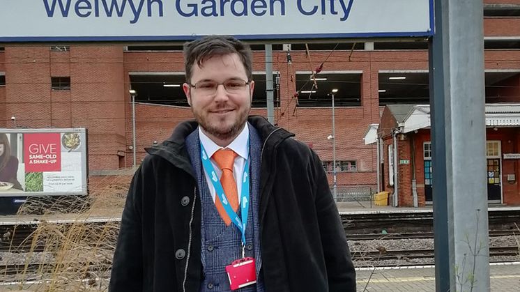 New station manager James Miller at Welwyn Garden City station 