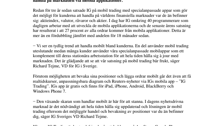 Mobil trading ökar kraftigt