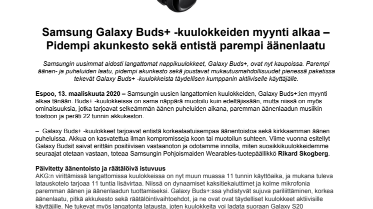 Samsung Galaxy Buds+ -kuulokkeiden myynti alkaa – Pidempi akunkesto sekä entistä parempi äänenlaatu
