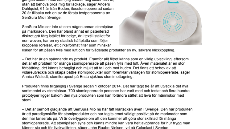 Ny unik stomiprodukt nu godkänd i Sverige – ”SenSura® Mio kommer att göra stor skillnad för stomiopererade”