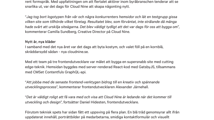 Nytt år, nya kläder - Cloud Nine lanserar ny site