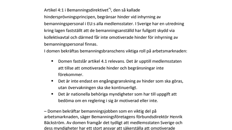 EU-domstolen; bemanningsjobb får inte begränsas