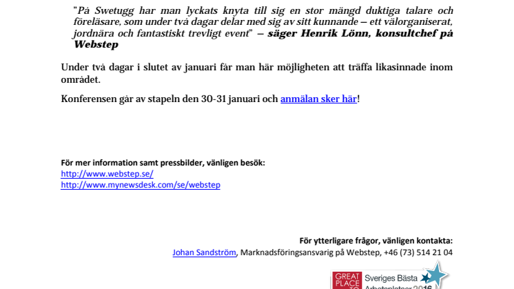 Webstep stolt sponsor och utställare på Swetugg 2017