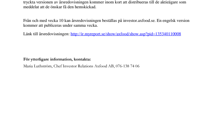 Axfood publicerar årsredovisningen för 2013 