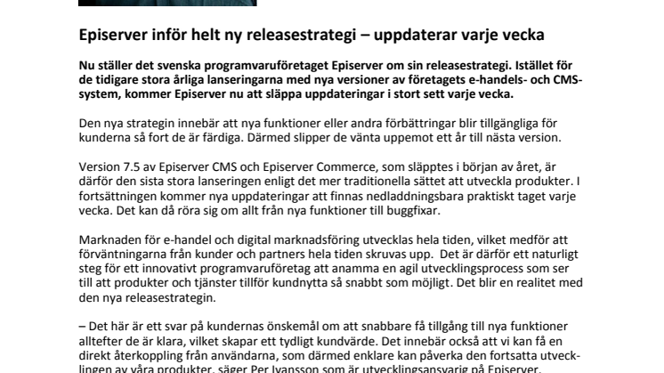 Episerver inför helt ny releasestrategi – uppdaterar varje vecka