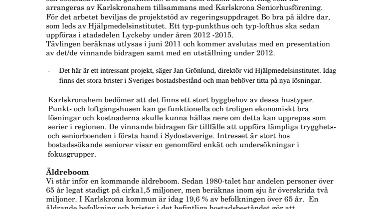 Tävling för arkitekter och entreprenörer i Karlskrona om äldres boende