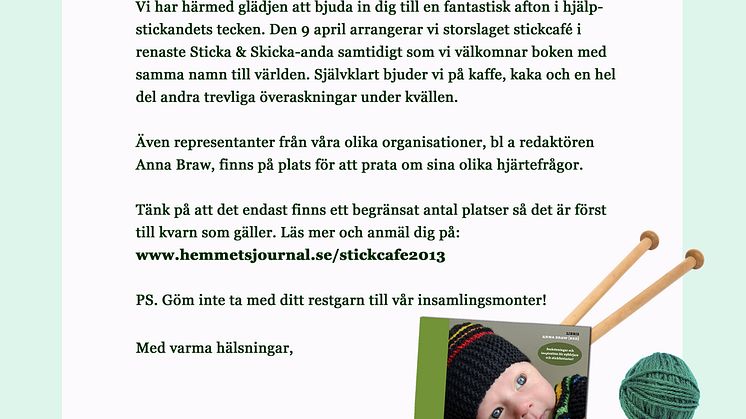 Stickcafé och bokrelease för Sticka & Skicka