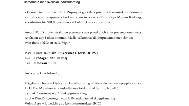 Pressinbjudan - Studenterna presenterar skarpa projekt