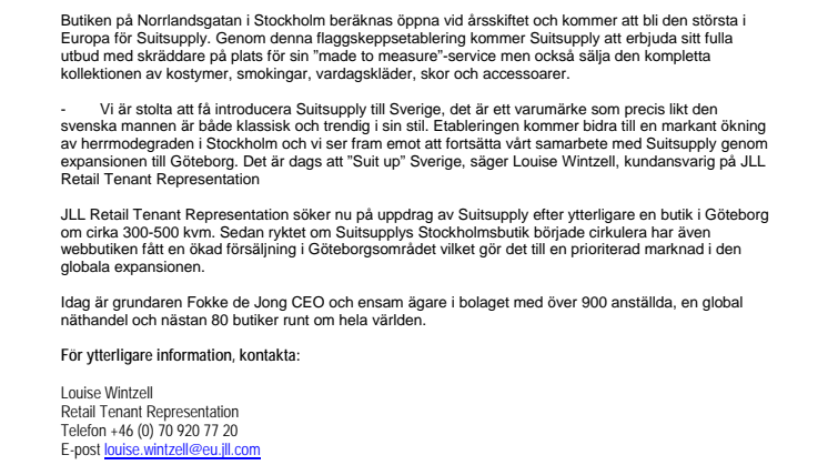 Suitsupply gör entré på den svenska marknaden