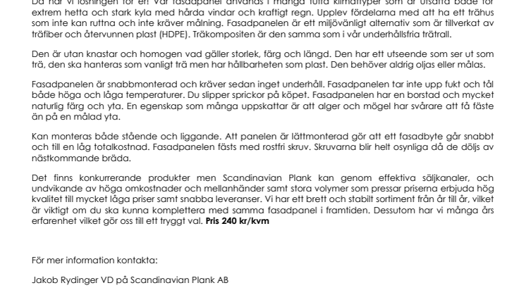 Scandinavian Plank AB sänker priserna på fasadpanel i träkomposit