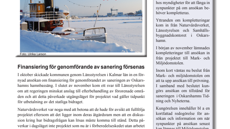 Nyhetsbrev 6 - Om Projekt Sanering av Oskarshamns hamnbassäng