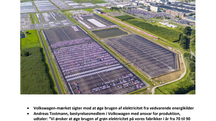 Volkswagen øger brugen af grøn elektricitet på deres fabrikker