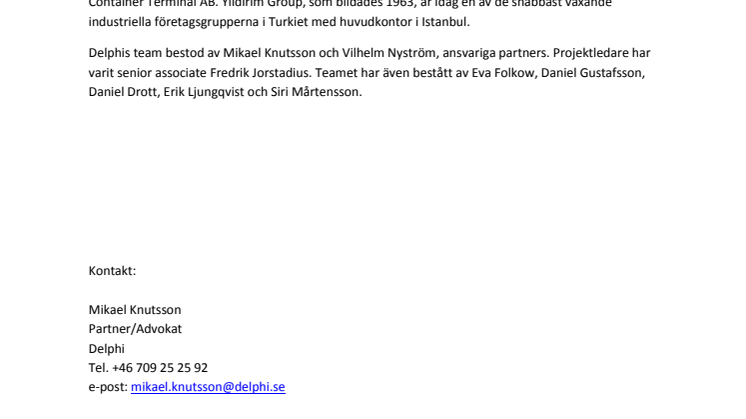 Delphi rådgivare i logistiktransaktion