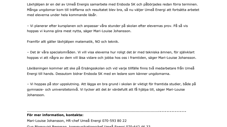 Umeå Energi hjälper ungdomar med läxan