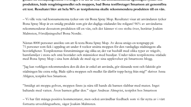 Nytt konsumenttest visar:  Spraymopp gör städningen roligare