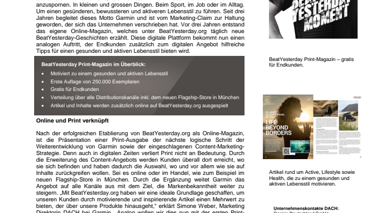Garmin launcht BeatYesterday Print-Magazin