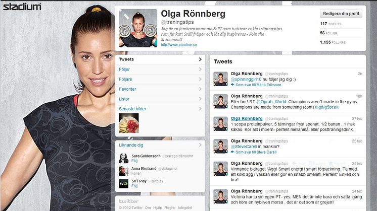 Olga Rönnberg ger träningstips på Twitter