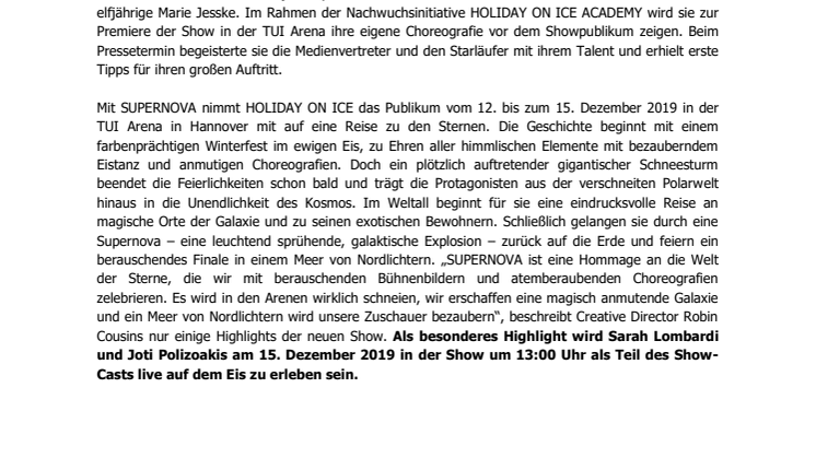 HOLIDAY ON ICE stellt neue Show SUPERNOVA in Hannover vor