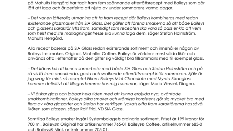Baileys® och SIA Glass i smakrikt samarbete