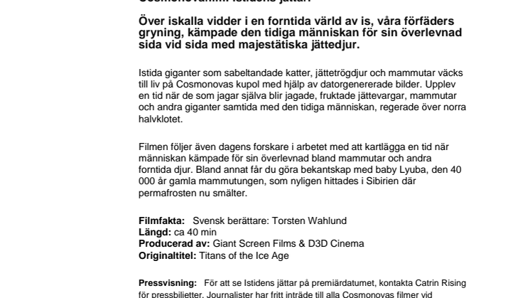 Istidens jättar vandrar in på Cosmonova