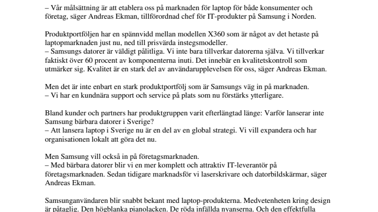 Samsung lanserar laptop i Sverige