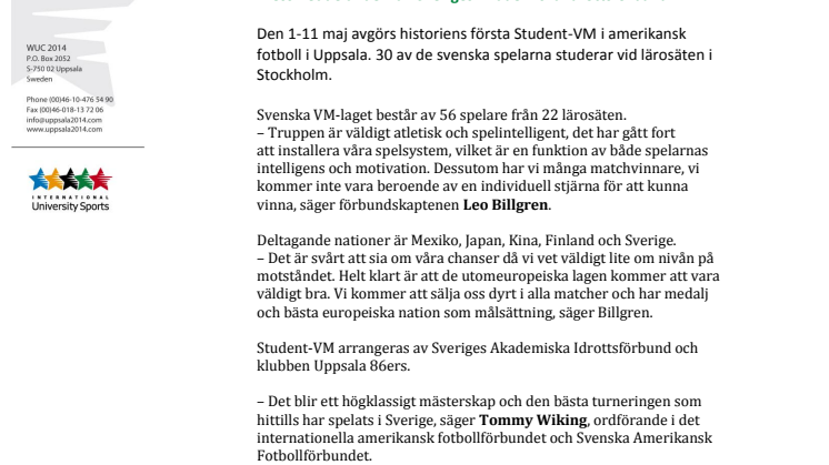 Halva svenska truppen till Student-VM i amerikansk fotboll är från Stockholm
